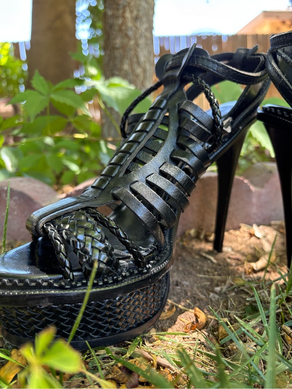 Burberry Ryder 140 Black Leather Cage Platform Heels EU 39.5 Made in Italy 🇮🇹